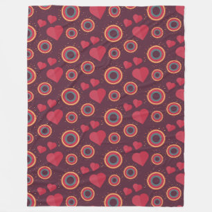 Retro Harten en Cirkels Patroon Fleece Deken