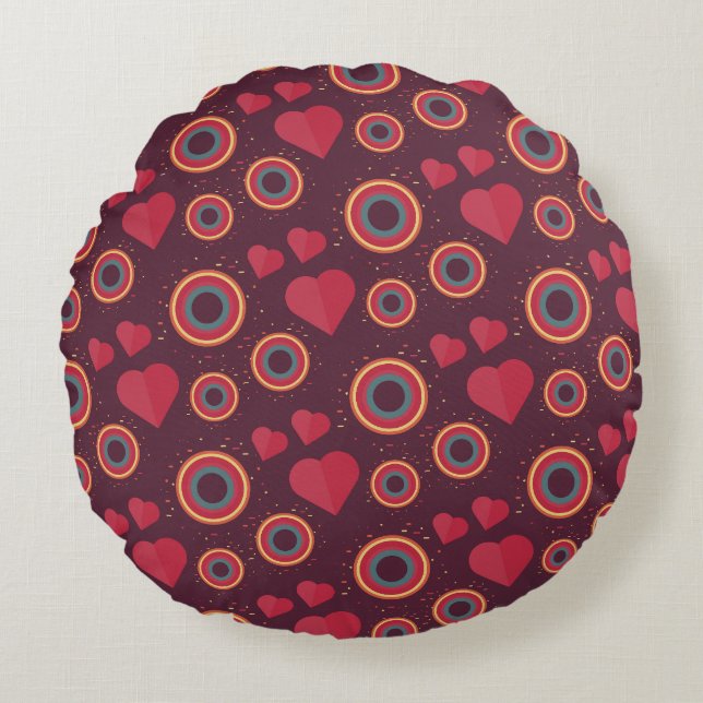 Retro harten en cirkels patroon rond kussen (Voorkant)