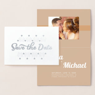 Retro Harten Save the Date Foto Folie Kaarten