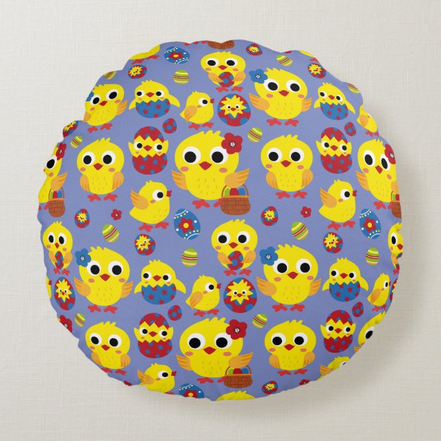 Retro Hatch Easter Eggs Rond Kussen (Voorkant)