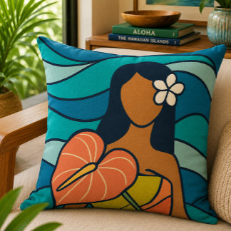 Retro Hawaïaans Anthurium Lady Oceaan Kunst Kussen