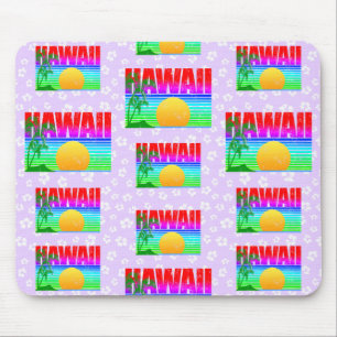 Retro Hawaii Sunset Beach Paars Hibiscus Muismat