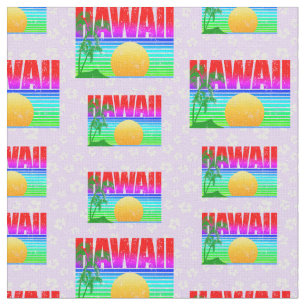 Retro Hawaii Sunset Beach Paars Hibiscus Stof