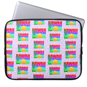 Retro Hawaii Sunset Beach Paarse Hibiscus Laptop Sleeve