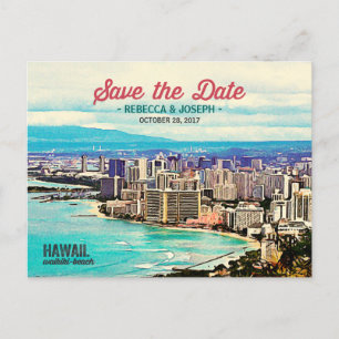 Retro Hawaii Waikiki Beach Photo Save the Date Aankondigingskaart