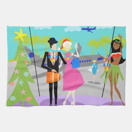 Retro Hawaiian Kerstkeukenhanddoeken Theedoek (Horizontaal)