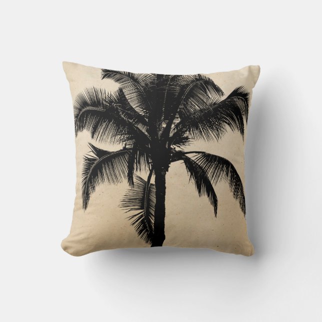 Retro Hawaiian Tropical Palm Tree Silhouette Black Kussen (Voorkant)