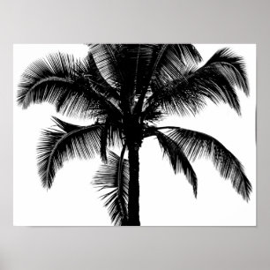 Retro Hawaiian Tropical Palm Tree Silhouette Black Poster