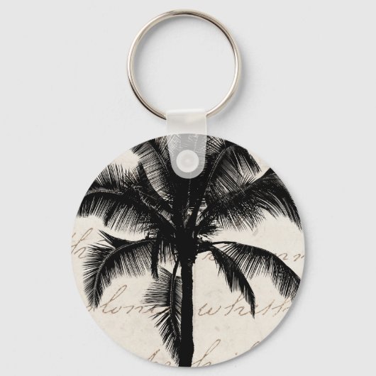 Retro Hawaiian Tropical Palm Tree Silhouette Black Sleutelhanger (Voorkant)