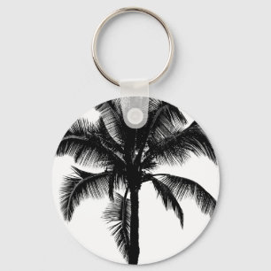 Retro Hawaiian Tropical Palm Tree Silhouette Black Sleutelhanger