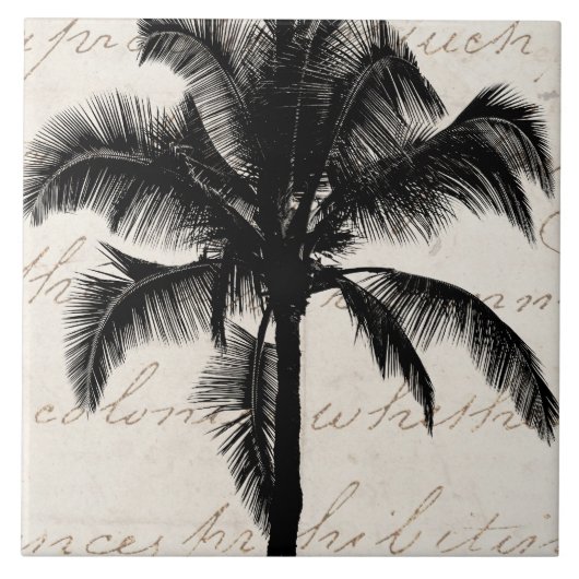 Retro Hawaiian Tropical Palm Tree Silhouette Black Tegeltje (Voorkant)