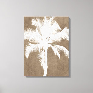 Retro Hawaiian Tropical Palm Tree Silhouette White Canvas Afdruk