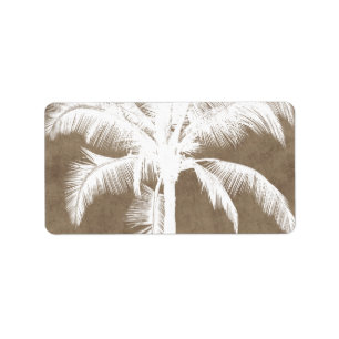 Retro Hawaiian Tropical Palm Tree Silhouette White Etiket