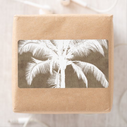 Retro Hawaiian Tropical Palm Tree Silhouette White Etiket (Insitu)