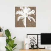 Retro Hawaiian Tropical Palm Tree Silhouette White Poster (Thuiskantoor)