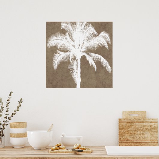 Retro Hawaiian Tropical Palm Tree Silhouette White Poster (Keuken)