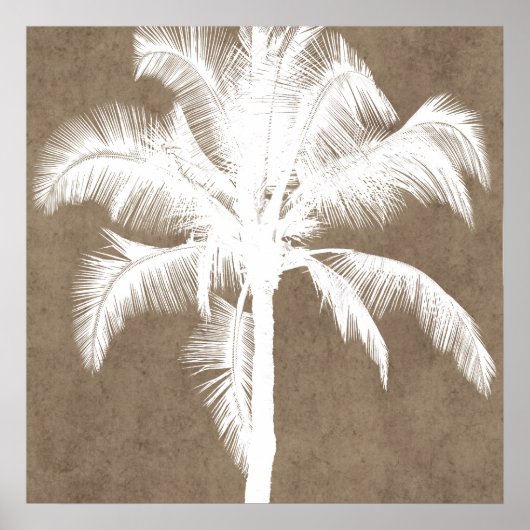 Retro Hawaiian Tropical Palm Tree Silhouette White Poster (Voorkant)