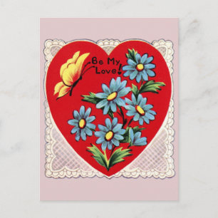 Retro Heart Kant en Bloemen Valentijn Briefkaart
