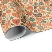 Retro Hearts 70s Love Pattern Wrapping Paper Roll Cadeaupapier (Rol Hoek)