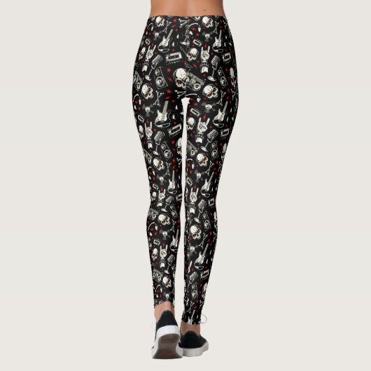 Retro Heavy Metal Pattern Leggings (Achterkant)