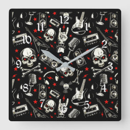 Retro Heavy Metal Pattern Vierkante Klok