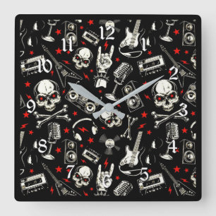 Retro Heavy Metal Pattern Vierkante Klok