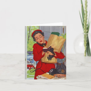 Retro Hectic Day Life Busy Lady Blank-briefkaart Kaart