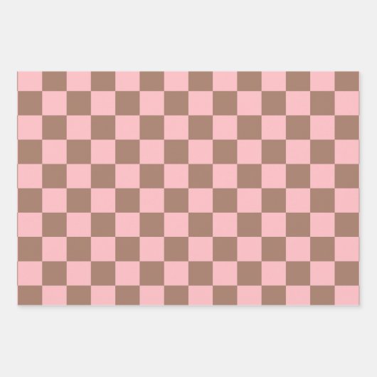 Retro Hedendaagse Mocha Bruine en Roze Patronen Inpakpapier Vel (Voorkant)