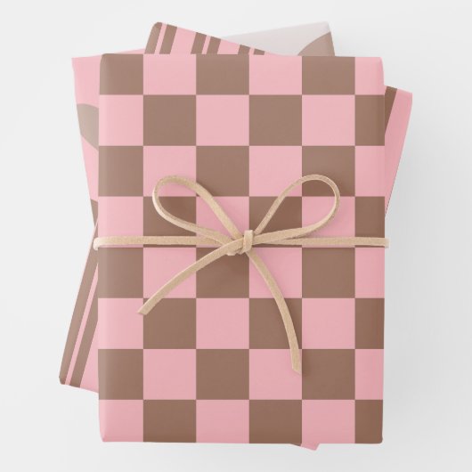 Retro Hedendaagse Mocha Bruine en Roze Patronen Inpakpapier Vel (In situ)