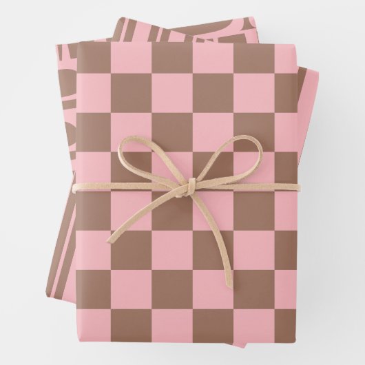 Retro Hedendaagse Mocha Bruine en Roze Patronen Inpakpapier Vel (In situ)