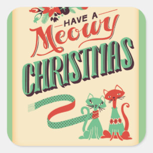 Retro heeft een Meowy Kerstkat Vierkante Sticker
