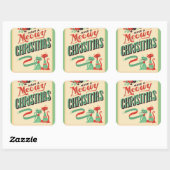  Retro heeft een Meowy Kerstkat Vierkante Sticker (Vel)