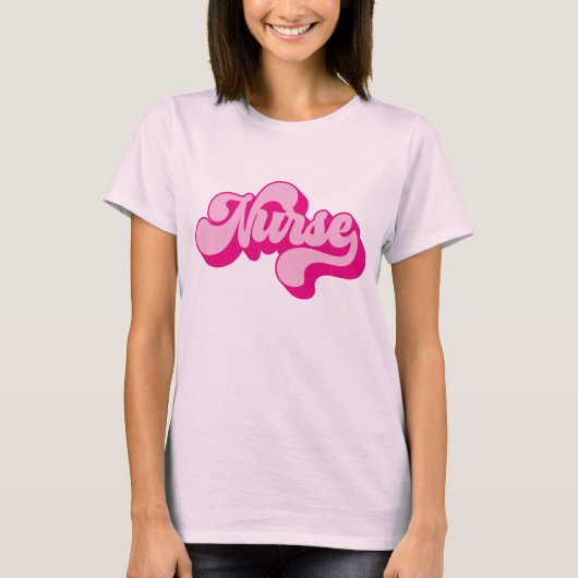 Retro Heet Roze Verpleegster T-shirt (Voorkant)