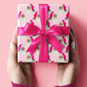 Retro Heet Roze Zwart Kerstman Verpakking Papier