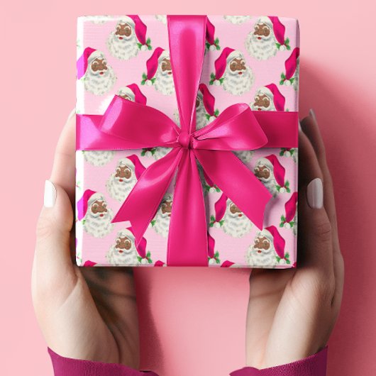 Retro Heet Roze Zwart Kerstman Verpakking Papier