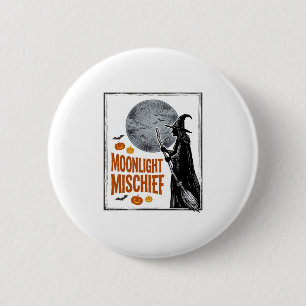 Retro Hekenshirt Halloween Maan Silhouet_1 Ronde Button 5,7 Cm