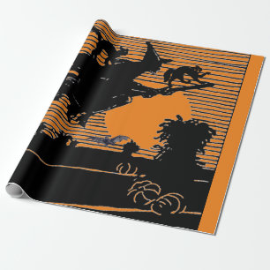 RETRO HEKS OP EEN BEZEM HALLOWEEN Wrapping Paper Cadeaupapier