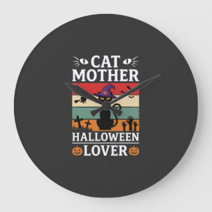 Retro Heksenontwerp Moederliefhebber Halloween Kat Grote Klok