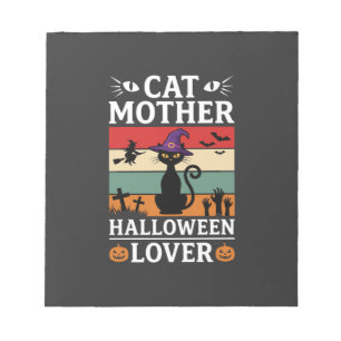 Retro Heksenontwerp Moederliefhebber Halloween Kat Notitieblok