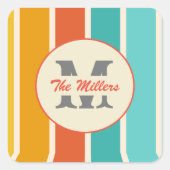 Retro Helder Zomer Monogram Vierkante Sticker (Voorkant)