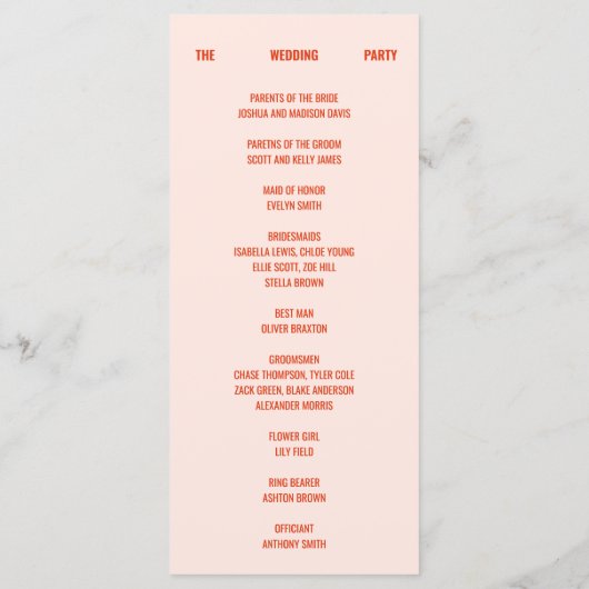 Retro Heldere & Kleurrijke Perzik Wedding Programma (Achterkant)