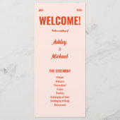 Retro Heldere & Kleurrijke Perzik Wedding Programma (Voorkant)