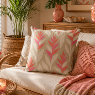 Retro Heliconia Bloem Patroon Kussen Taupe