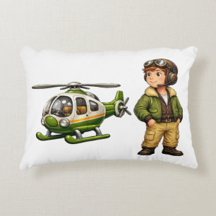 Retro Helikopter Piloot Jongen met Vintage Chopper Accent Kussen