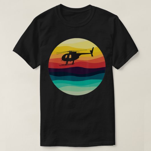 Retro Helikopter Silhouette MD 500 Sunset Pilot T-shirt (Design voorkant)