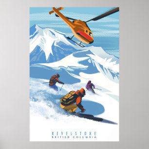 RETRO HELISKI REVELSTOKE SKI POSTER