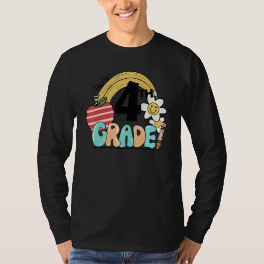 Retro Hello 4th Grade Floral Rainbow Fourth Grade  T-shirt (Voorkant)