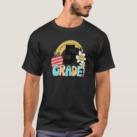 Retro Hello 5th Grade Floral Rainbow Fifth Grade T T-shirt (Voorkant)