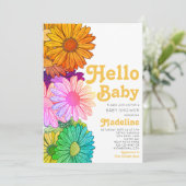 Retro Hello Baby Daisy Baby shower Invitation (Debout devant)