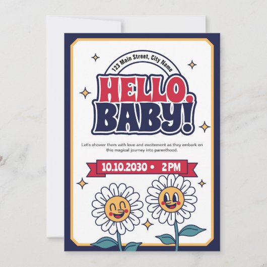 Retro Hello Baby shower Invitation (Devant)